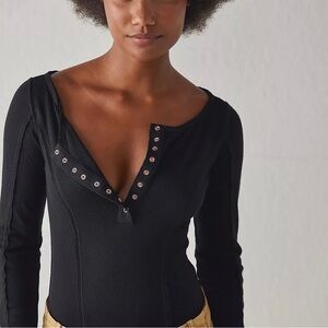 Free People Sloane Bodysuit Black Size Extra Small XS NWT
